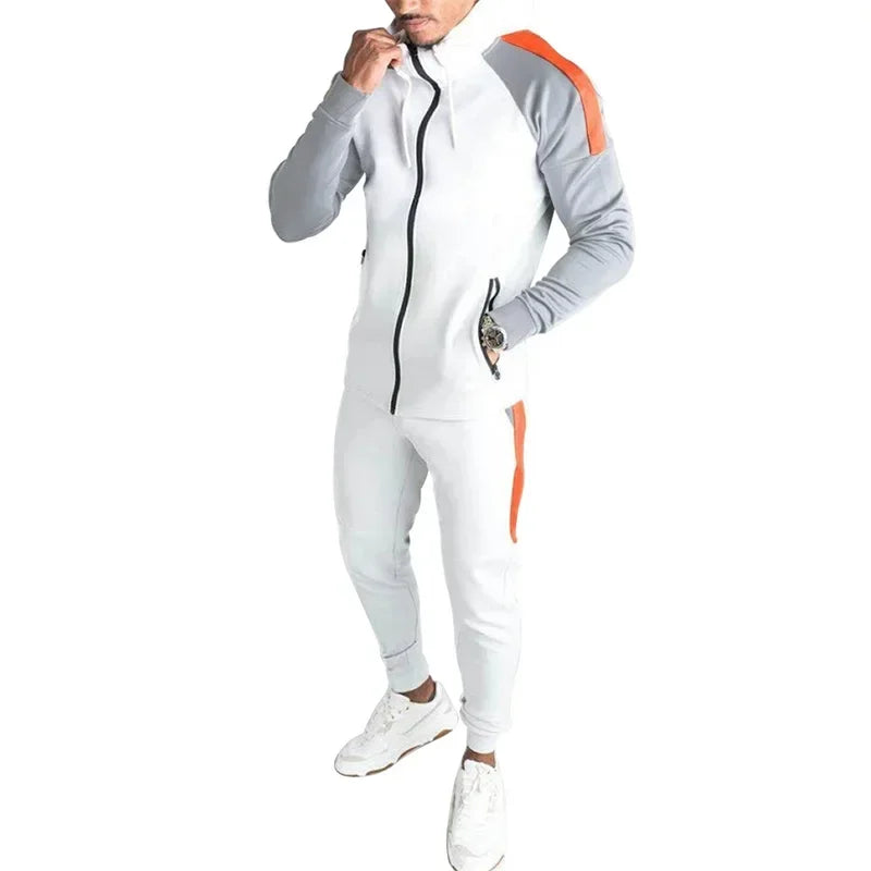 2024New,  Sports Suit, Men's Zipper Stand Collar Workout Set, Sweatshirt & Sweatshirt, Running, Fitness Clothing