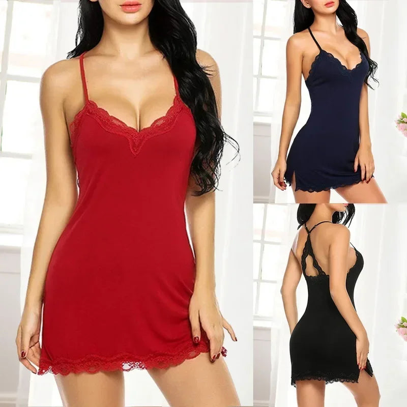 Lingerie Ladies Sleepwear Women Satin Nighties See Through Nightwear Lace Nightgowns Silk Pajamas