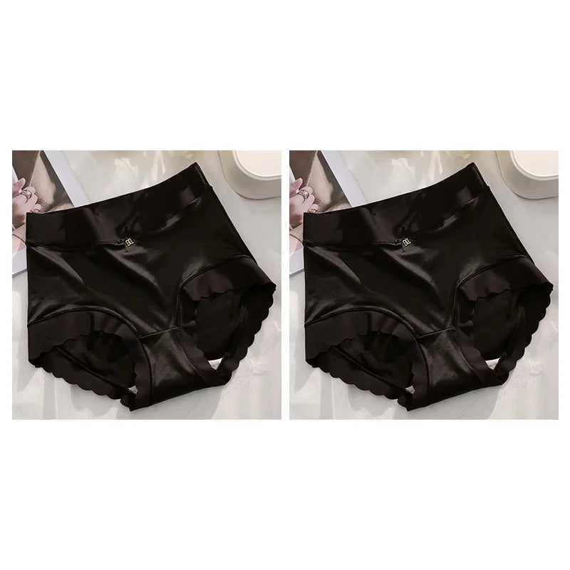 2 Pcs/set Satin Ice silk Underwear Women's Briefs Soft Sexy High quality Comfortable Abdomen Panties smooth Lingerie