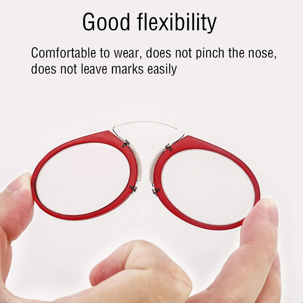 KLASSNUM Men Women Nose Bridge Reading Glasses Mini Portable Presbyopic Nose Clip Glasses With Case Diopters Puls 1.0 To +4.0 San Remo