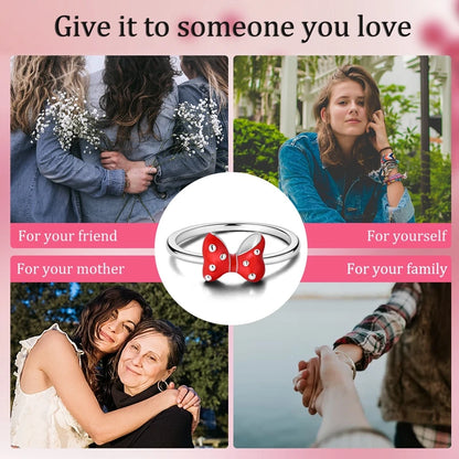 Anillo minimalista con flecha de la suerte y lazo rojo de circonita brillante de plata de ley 925, accesorios de joyería para parejas