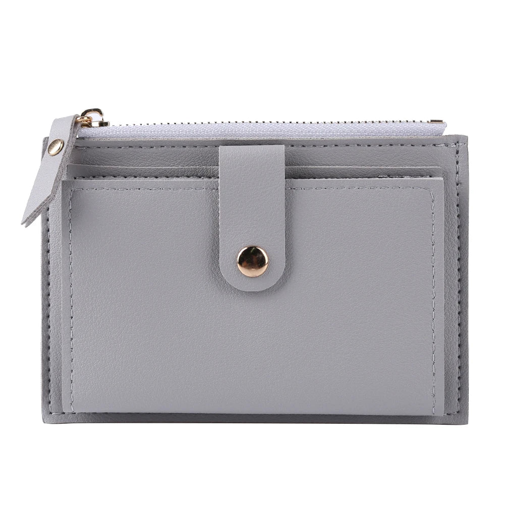 Women Fashion Multi-slot Zipper Card Holder PU Leather Mini Solid Color Wallet