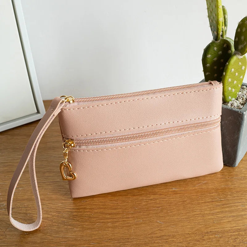 Portable Card Holder Fashionable Small Double Zipper Ladies Bag Elegant Clutch for Gift