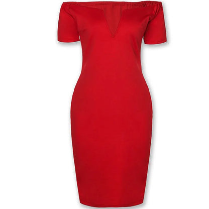 V style off-the-shoulder fitted dress with a tight waist
