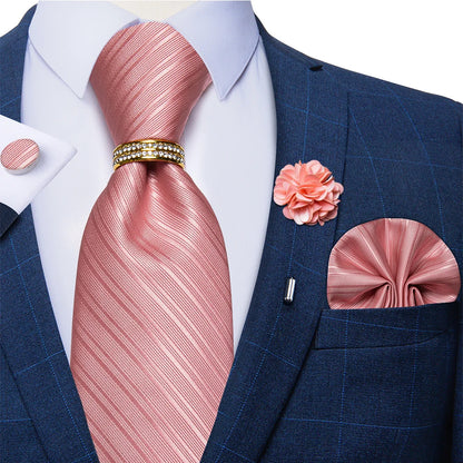 8cm Ties Handkerchief Cufflinks Metal Ring Brooch Pin 5 Pcs Set