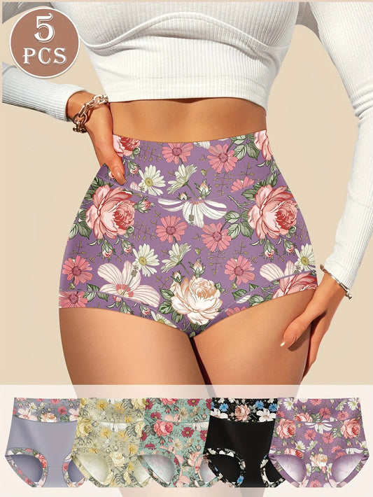 5-pack Hot Sale Ladies Multi Color Panties Sexy Underwear Breathable High Waist Women Printed Underwear Beach Vacation Briefs