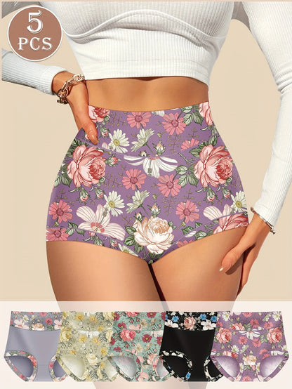 5-Pack Multi Color Panties - Breathable High Waist Briefs