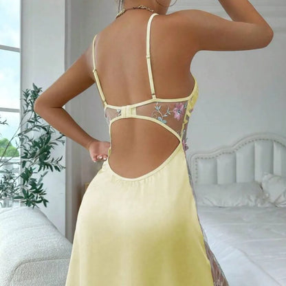 Sheer Embroidered Mesh & Satin Deep-V Chemise Nightgown – TikTok Viral Sensation in EU/US