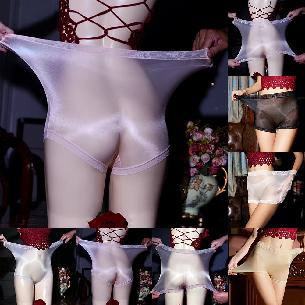 Women Sexy Transparent  Oil Sheer Glossy Silky Panties See Through