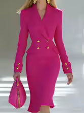 V-neck Double breasted Blazer Dress