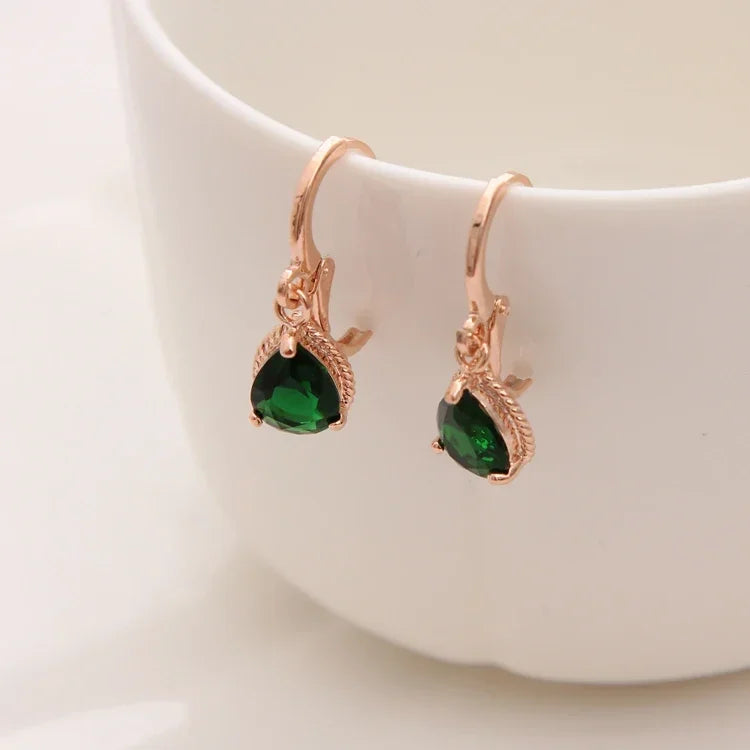 Gold Color Earrings Green Water Drop CZ Stone Pierced Dangle Earrings Women/Girls Long Drop Earrings fashion jewelry San Remo