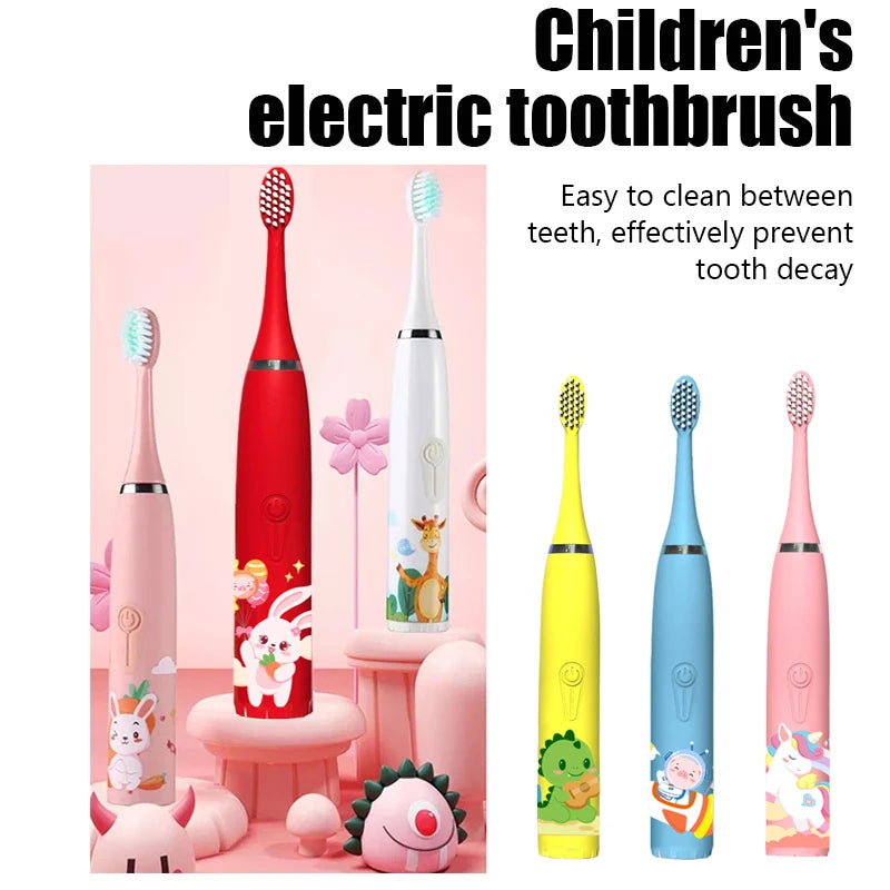 USB Sonic Children Electric Toothbrush Rechargeable Colorful Cartoon Brush Kids Automatic IPX7 Waterproof With Replacement Head San Remo