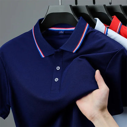 2025 New Men's Casual Solid Color Short Sleeved Polo Shirt Summer Fashionable and Comfortable Versatile Top