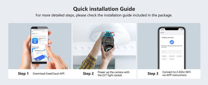 Jennov Light Bulb Security Camera, 360°/2k HD Wireless Camera, Wi-Fi Light Socket Camera for Indoor&Outdoor Home Security