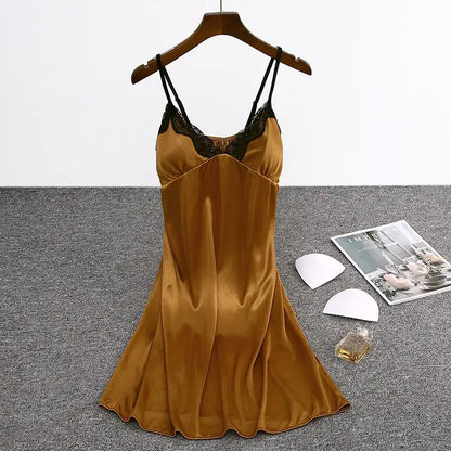 Camisones de mujer con sujetador acolchado, camisón de satén de seda sintética, vestido de dormir femenino con estampado de leopardo, ropa de dormir sin mangas, ropa de dormir para estar en casa, pijama