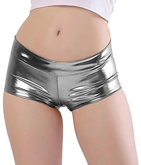 Woman Sexy Shorts Shiny PU Shorts Mid Waist  Adult Purple Blue Red Silver Metallic Rave Booty Shorts Dance Leather Shorts S-2XL