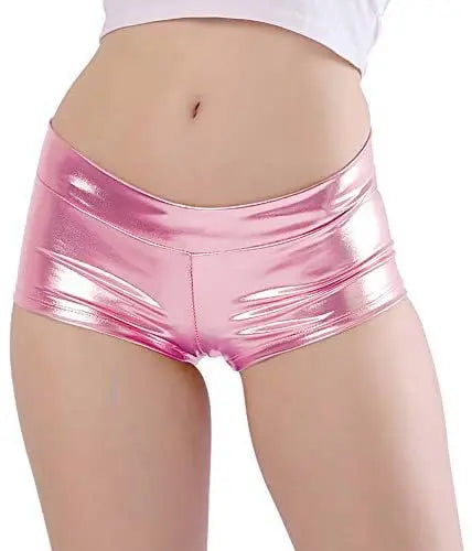 Woman Sexy Shorts Shiny PU Shorts Mid Waist  Adult Purple Blue Red Silver Metallic Rave Booty Shorts Dance Leather Shorts S-2XL