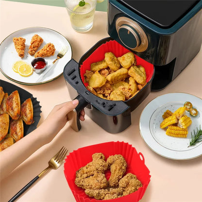 Reusable Air fryer Pan Liner Silicone Oven Baking Tray Pizza Chicken Non-stick