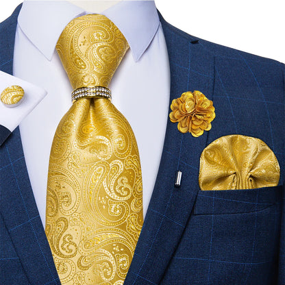 8cm Ties Handkerchief Cufflinks Metal Ring Brooch Pin 5 Pcs Set