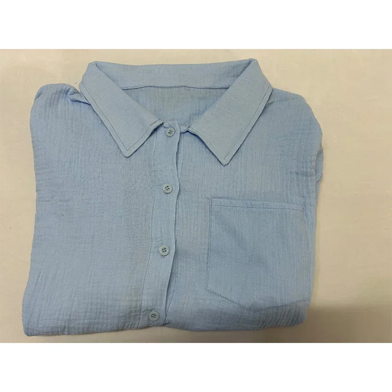 Summer Women's Suit Short Sets Outfits Muslin Suit For Women 2025 Two Piece Female Clothing Solid Button Outfits