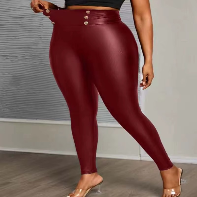 Plus size PU leather pants
