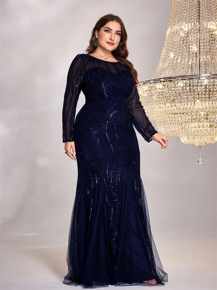 Lucyinlove Plus Size Elegant Long Sleeves Sequin Evening Dresses For Women Mermaid Formal Bridesmaid Party Maxi Prom Dress Gown San Remo Shops