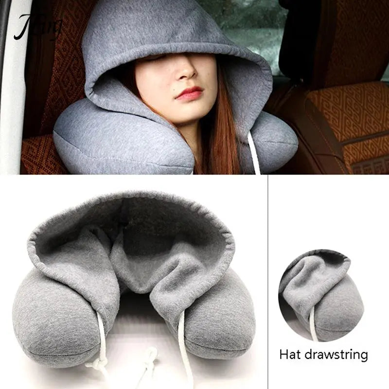 Travel Pillow Hooded U-Shaped Pillow Cushion Car Office Airplane Head Rest Neck Pillow Travel Pillow Accessories San Remo Shops