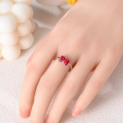 Anillo minimalista con flecha de la suerte y lazo rojo de circonita brillante de plata de ley 925, accesorios de joyería para parejas