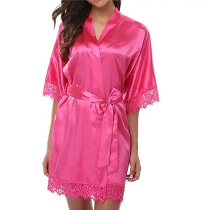Women Sexy Robes Silk Satin Poplin Lace Robes Ladies Wedding Bridesmaid Bride Gown Kimono Solid Robe Bathrobe Sleepwear