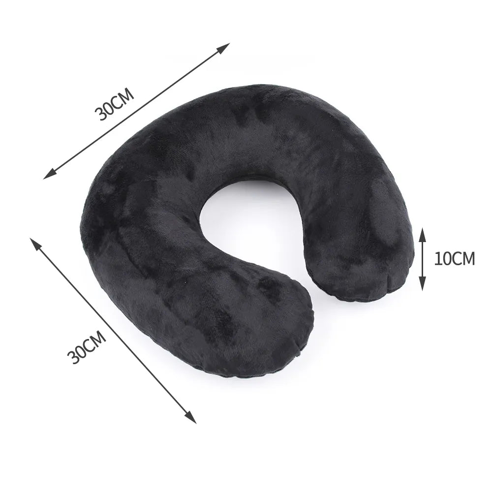 U-shaped Travel Pillow Car Air Flight Office Inflatable Neck Pillow Short Plush Cover PVC Support Headrest Soft Nursing Cushion San Remo Shops