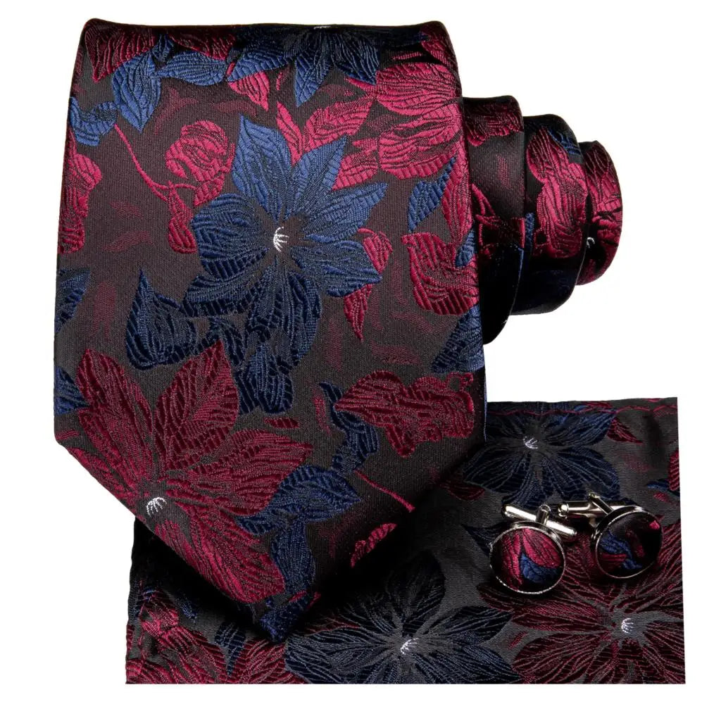 Hi-Tie Red Fashion Paisley 100% Silk Men's Tie Set 8.5cm Wedding Ties For Men New Design Hanky Cufflinks Set Quality Necktie San Remo Shops