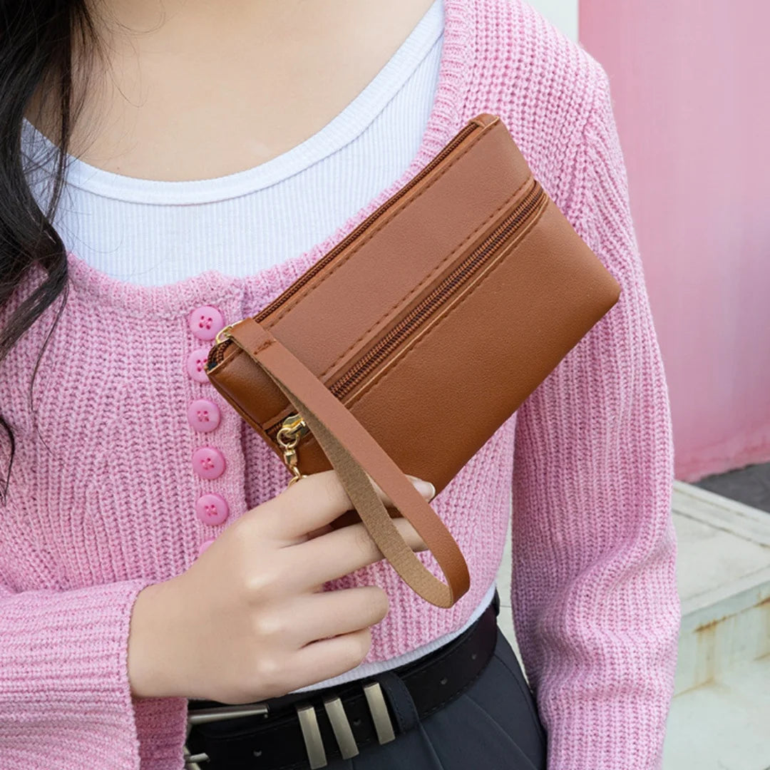 Portable Card Holder Fashionable Small Double Zipper Ladies Bag Elegant Clutch for Gift