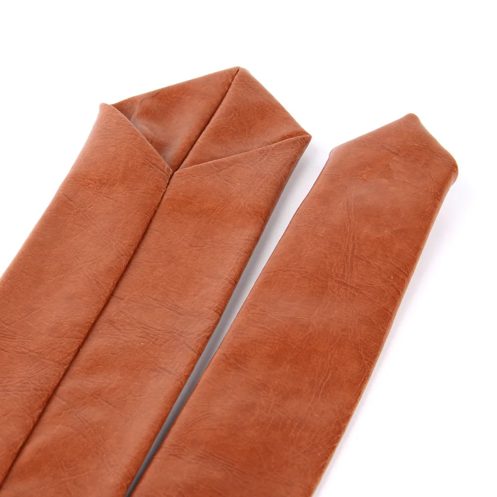 New PU Leather Ties For Men Casual PU Neckties Fashion Solid Mens Necktie For Wedding Business Suit Tie San Remo Shops