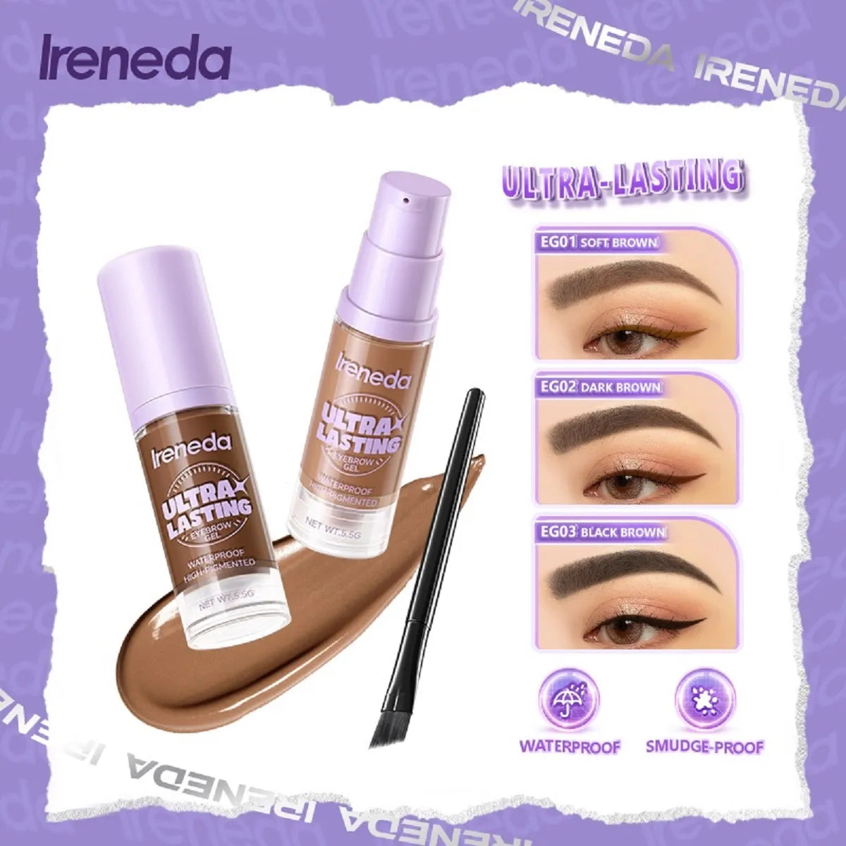 Ireneda Multi-function Eyebrow Gel Waterproof High Pigment Eye Brow Cream Lasting Eyebrow Enhancers Makeup Cosmetics With Brush San Remo