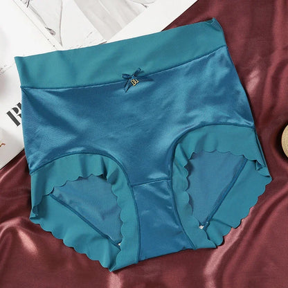 2pcs/set High-waist  Satin Ice Silk Seamless Underwear