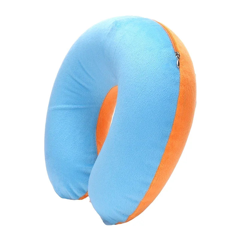 U-shaped Travel Pillow Car Air Flight Office Inflatable Neck Pillow Short Plush Cover PVC Support Headrest Soft Nursing Cushion San Remo Shops