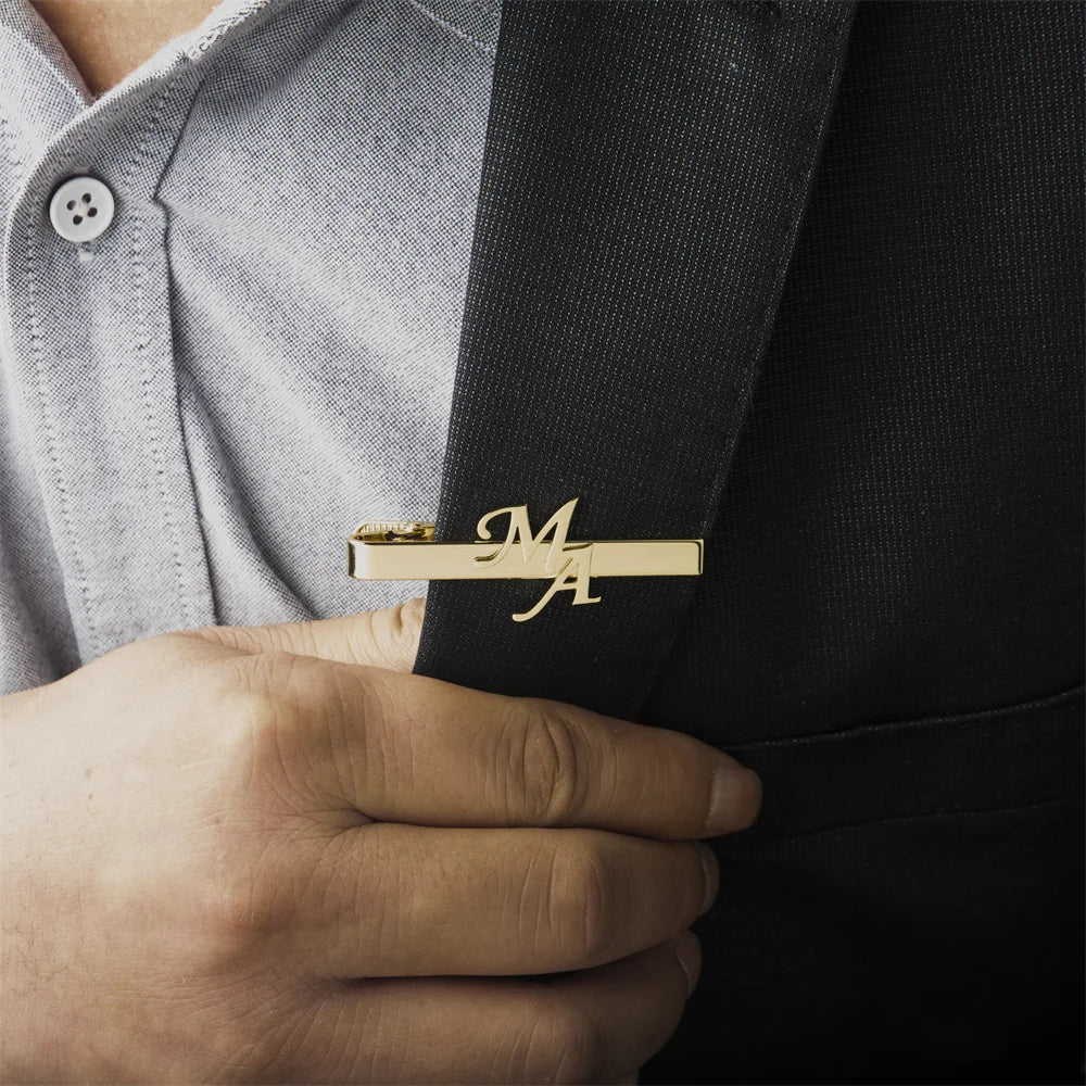 Custom Name Initials Tie Clip Men's Personalize Stainless Steel Letters Tie Clip Wedding Jewelry for Groom San Remo Shops