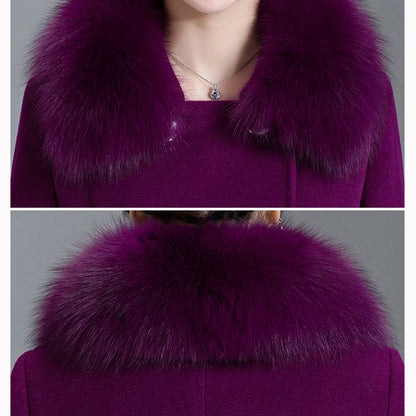 Autumn Winter Women Fashion Covered Coat Warm Pure Color Long Jacket Ladies Outwear Slim Fur Collar High Quality Clothing San Remo