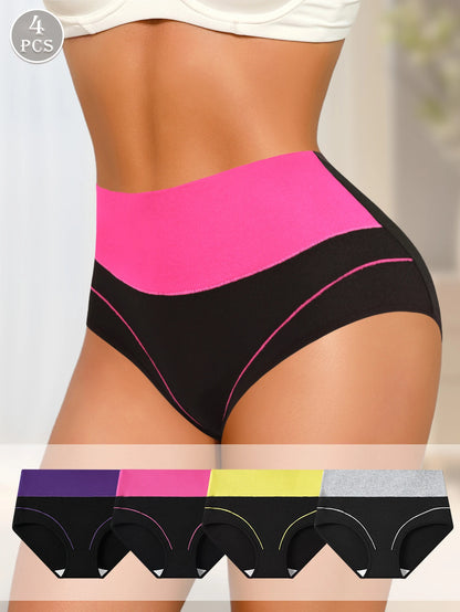 4 pcs High Waisted Tummy Tightening Women's Panties Fashionable Breathable Comfortable Shape Triangle Pants for Women