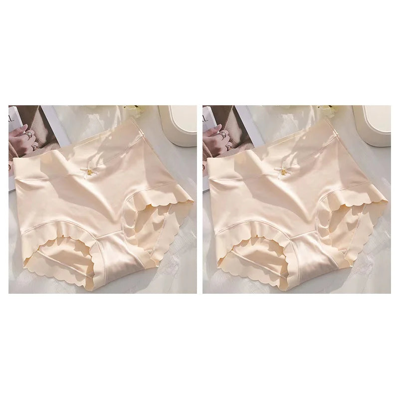 2 Pcs/set Satin Ice silk Underwear Women's Briefs Soft Sexy High quality Comfortable Abdomen Panties smooth Lingerie