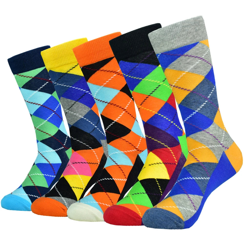 5pairs Men's Color Dress Casual Fashion Happy Socks Combed Cotton Socks Men Gifts