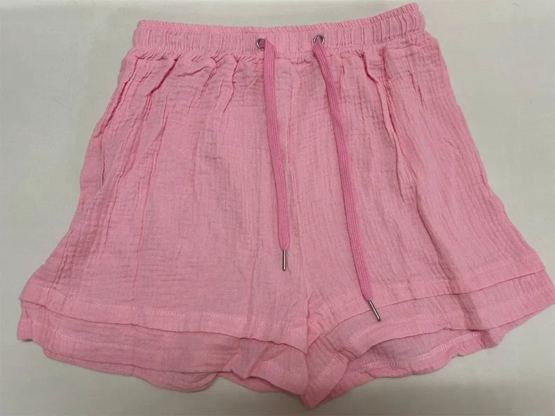 Summer Women's Suit Short Sets Outfits Muslin Suit For Women 2025 Two Piece Female Clothing Solid Button Outfits