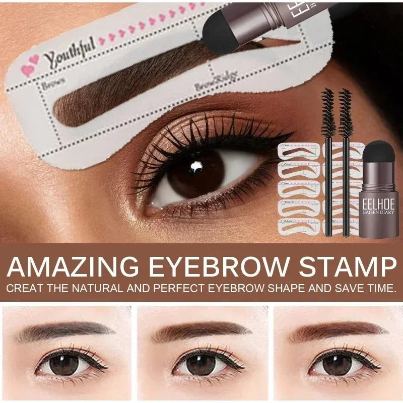 New Brow Stamp Kit Reusable Head Eyebrow Powder Stencil Kit Makeup Shadow Stick 1 Step Eyebrow Shaping Long Lasting Stamp Kit San Remo Shops