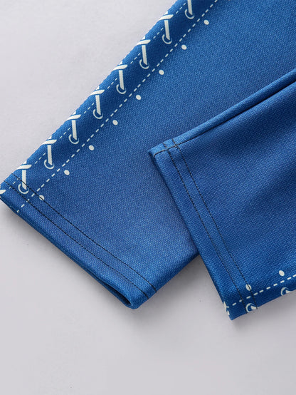 New Fashion High-waisted Imitation Denim Leggings Women Europe And America Sexy High-stretch Tight Nine-point Pants Women