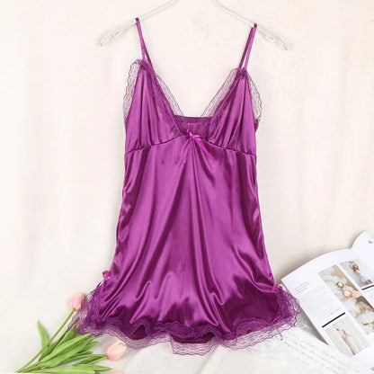 Nightgown  V Neck Lace Sleeveless Lingerie Thin Halter Backless Sleepwear