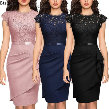 2024 frauen Elegante Spitze Abend Hochzeit Party Kleid Sexy Büro Damen Bodycon Kleider Mode Geburtstag Club Vestidos Weibliche