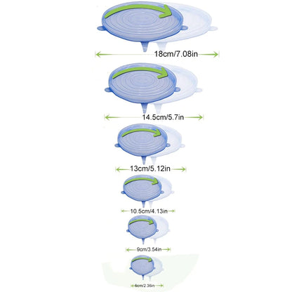 6Pcs Round Lids Food Silicone Cover Reusable Airtight Stretch