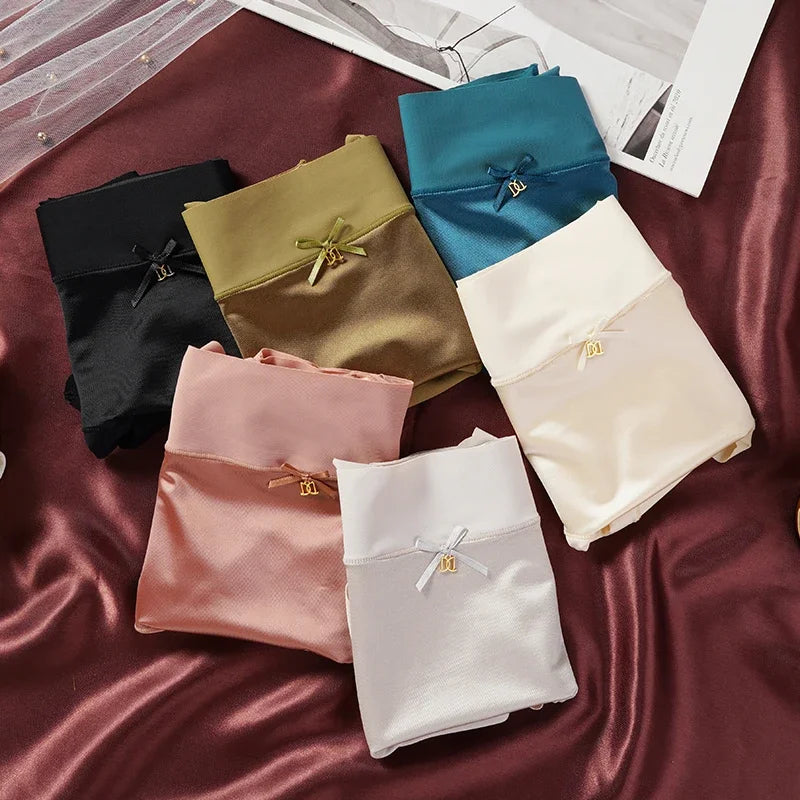 2pcs/set High-waist Women's Simple Satin Ice Silk Seamless Underwear Female Breathable High Quality Panties Butt Lift Briefs