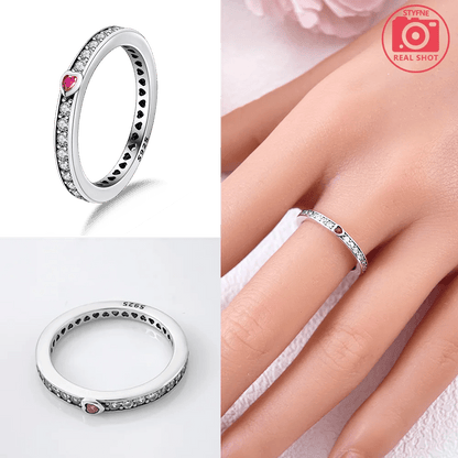 sterling Silver 925 Rings Shiny Lucky Red Zircon Original Fine Jewelry