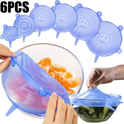6Pcs Round Lids Food Silicone Cover Reusable Airtight Stretch